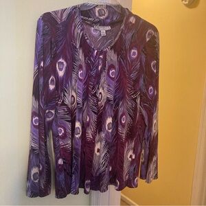 Simonton Says by George Simonton Blouse Women's Size XL Feathers Colorful Artsy